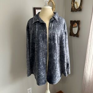 Women's Charcoal Acid Wash Button Up Lightweight Jacket